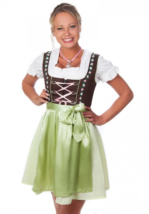 Edelnice Mini Dirndl 3-teilig In Grün, Pink 6