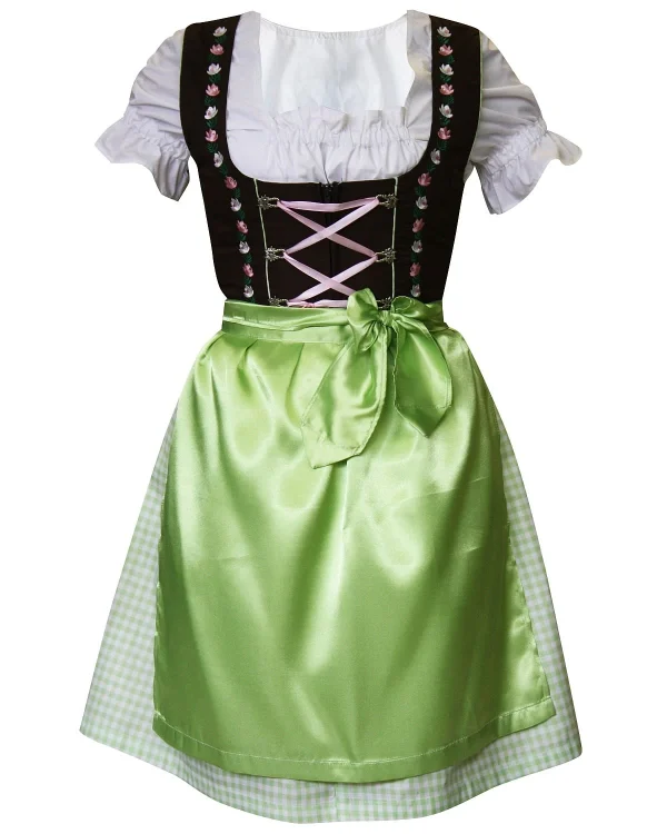 Edelnice Mini Dirndl 3-teilig In Grün, Pink 1