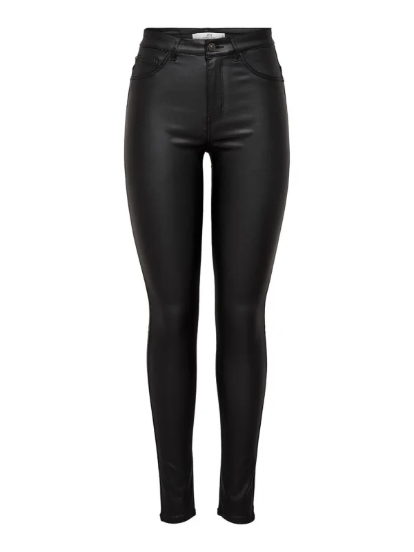 JACQUELINE DE YONG Skinny Jeans Leder Optik High Waist Stretch Coated Denim Pants In Schwarz 7