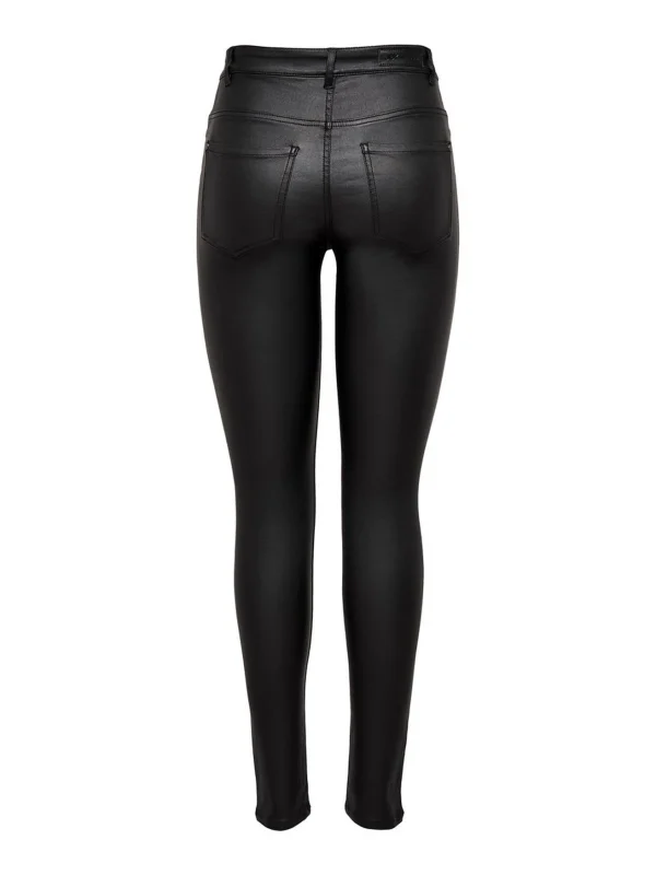 JACQUELINE DE YONG Skinny Jeans Leder Optik High Waist Stretch Coated Denim Pants In Schwarz 8